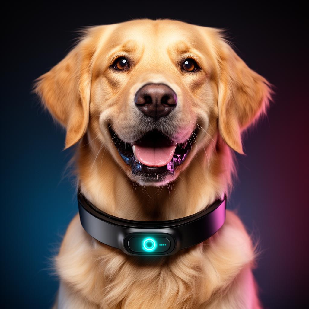 Happy golden retriever wearing the Smartpet Band smart collar